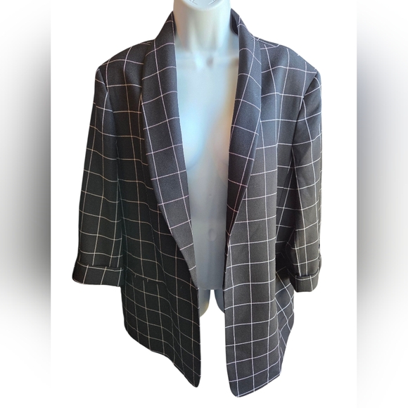 Anne Klein Jackets & Blazers - Anne Klein Blazer Jacket Black White Plaid No Button Size XL